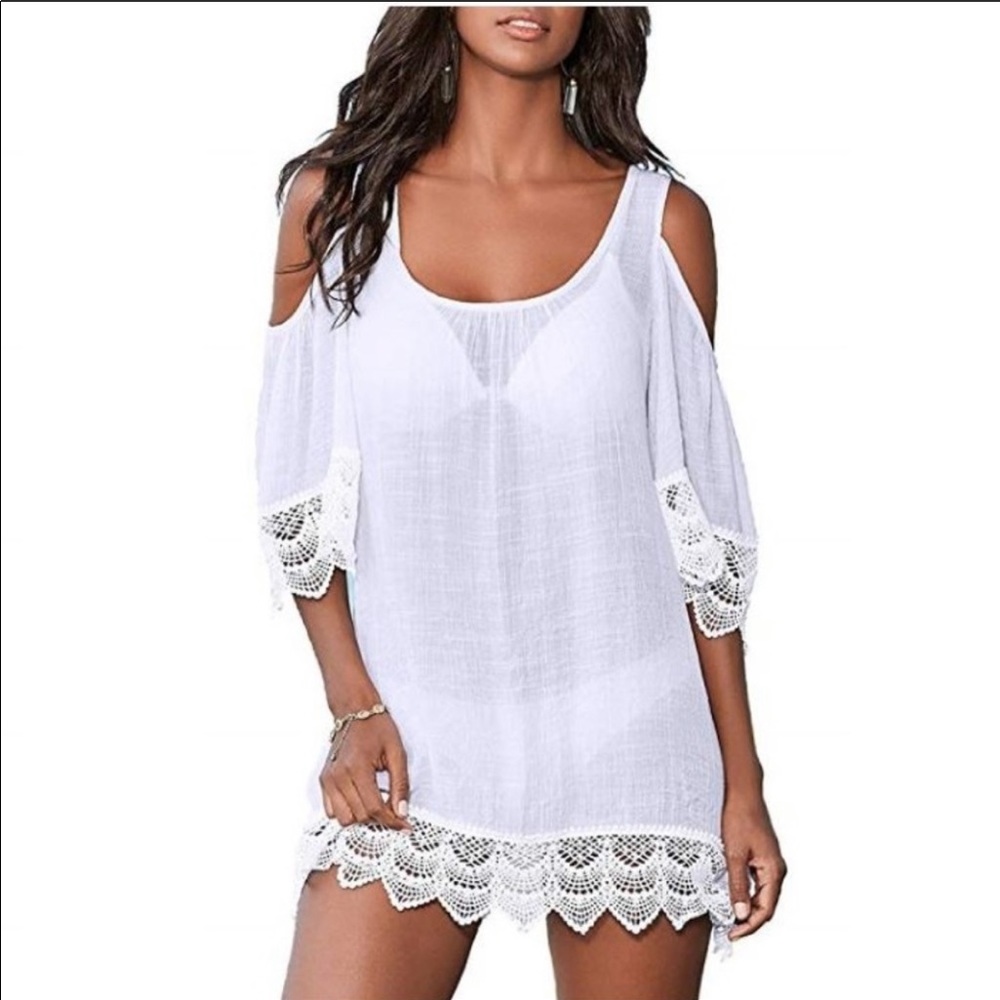 White Lace Crochet Beach Cover Up